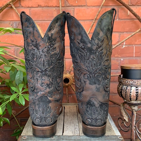 STETSON Sequin Square Toe Black Western Boots 7 - Picture 9 of 13